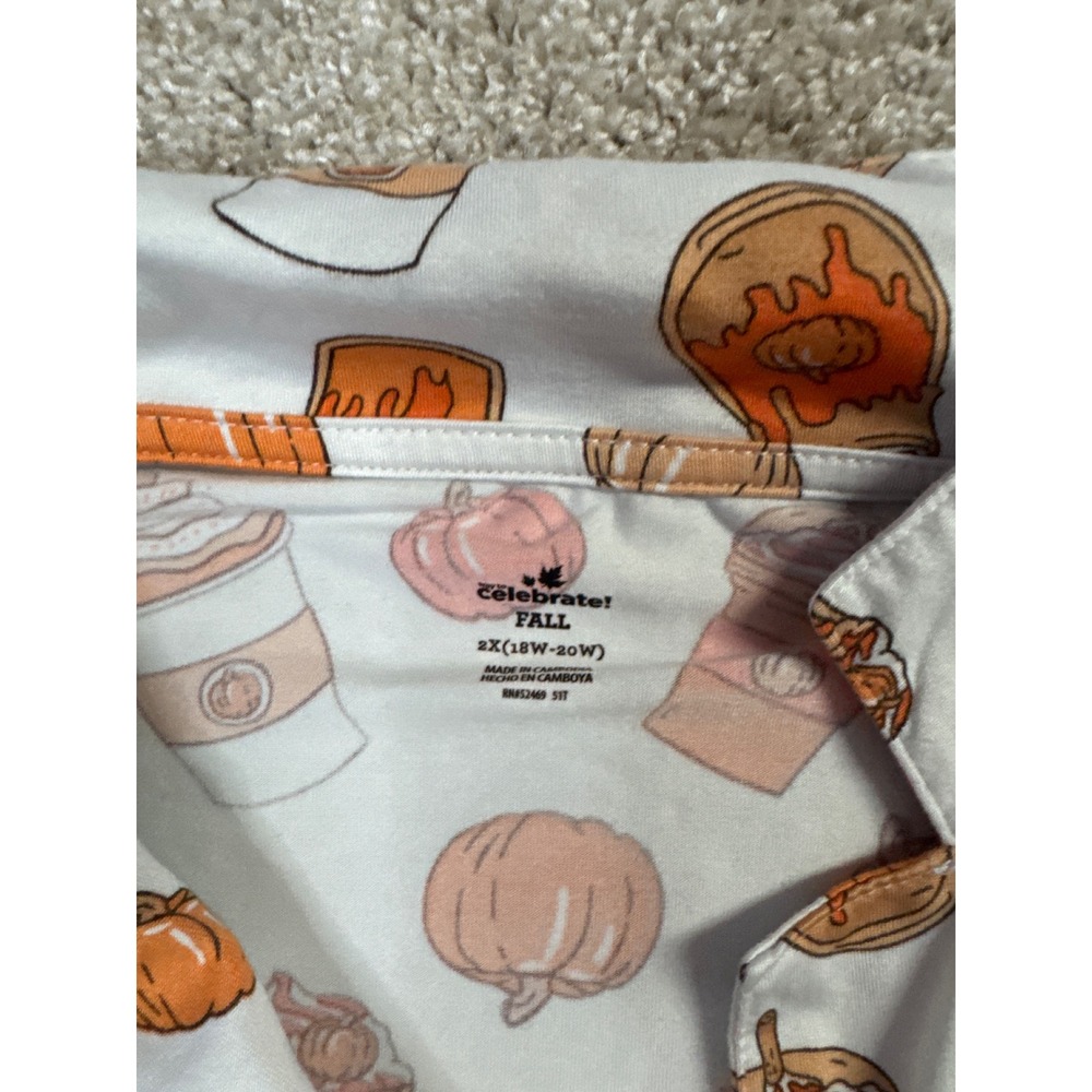 Celebrate Pumpkin Spice Latte Pajama Set XL Short Sleeve Button Down Shorts PJs - Picture 4 of 5
